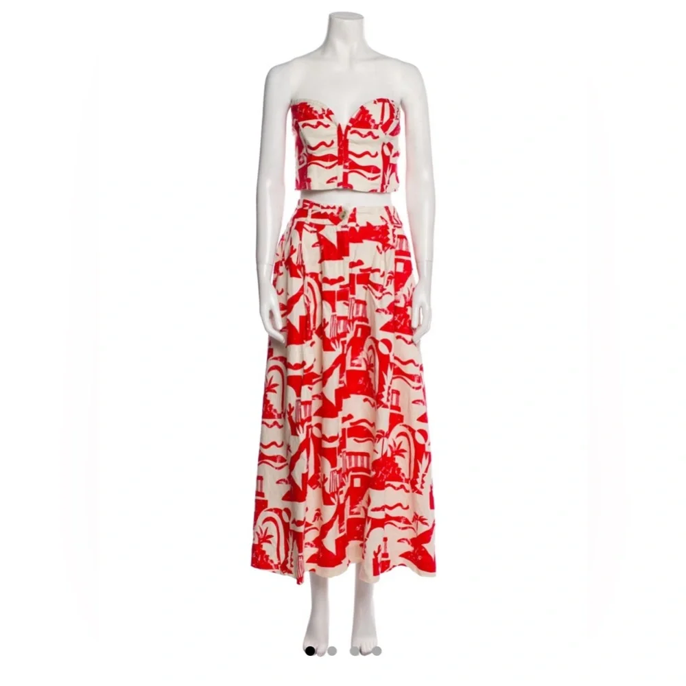 Rare two Piece Mara Hoffman top and skirt red print XS / 0 - Picture 7 of 10